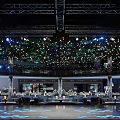 Elegant Restaurant Interior With Decorative Lights Green Plants White Animal Sculptures And Blue Floor Lighting