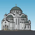 Historic Ancient Architecture with White Exterior Green Domes Spires and Arched Doors
