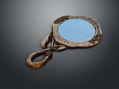 Vintage Decorative Round Hand Mirror With Intricate Metal Frame And Ornate Handle 3d model