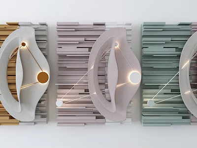 Modern Wall Decor With Colorful Wooden Panels Circular Design And Illuminated Accents 3d model
