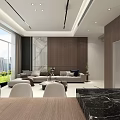 Modern Elegant Open Plan Living And Dining Room With Wooden Accent Walls And Panoramic View