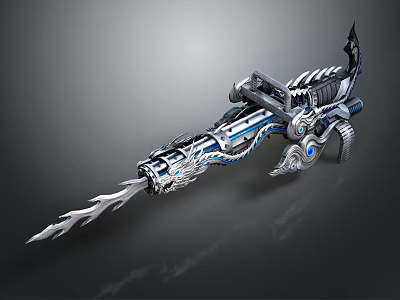 Futuristic Mechanical Weapon Featuring Intricate Patterns Blue Accents And Sharp Metallic Tip 3d model
