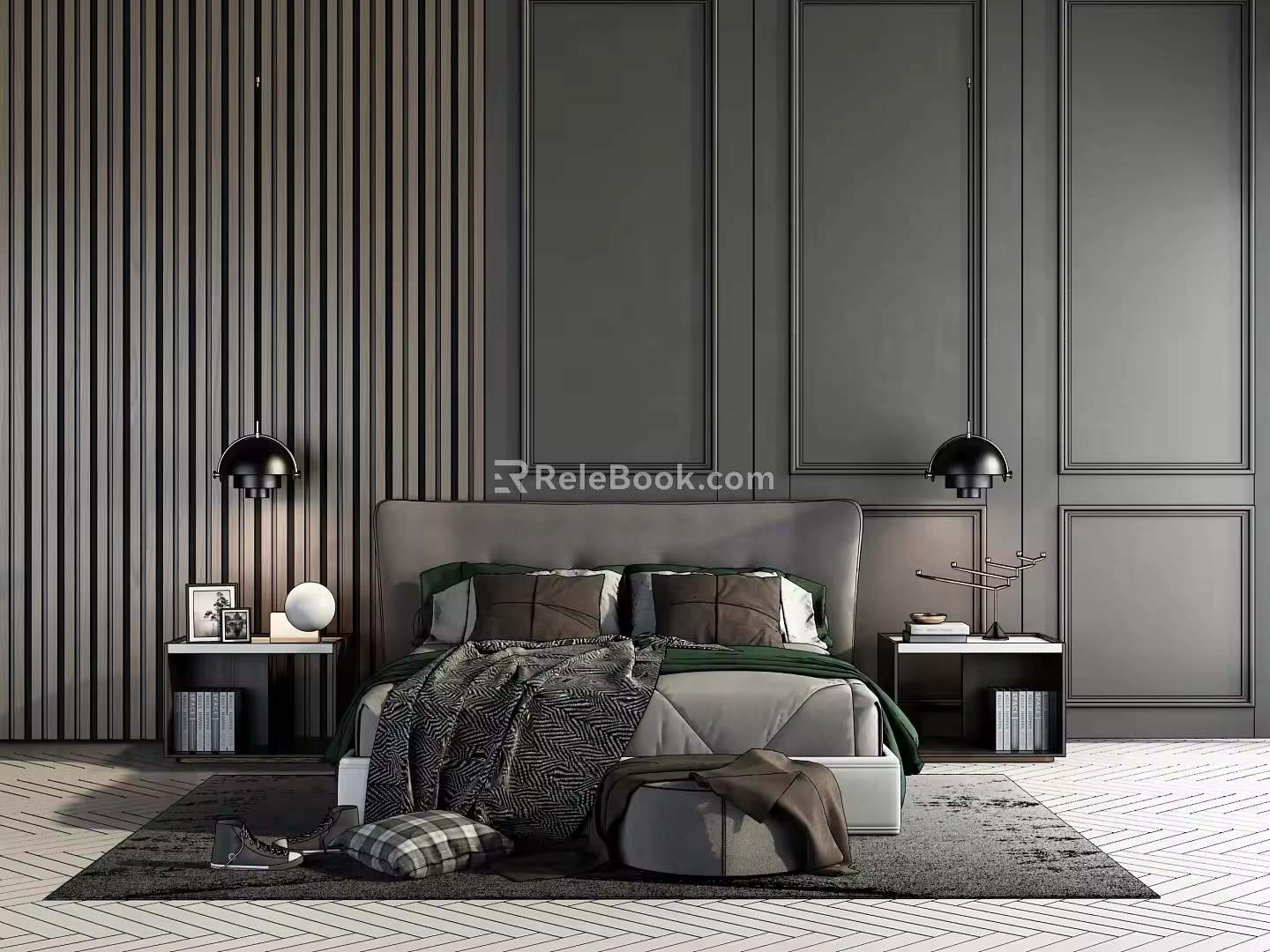 Modern background double bed simple bedding combination 3d model
