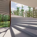 Modern Pavilion Open Design Surrounded by Trees Featuring Wooden Railings and Steps 3d model