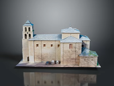 Historic Church Building Model Featuring Bell Tower Dome Roof And Stone Exterior Walls 3d model
