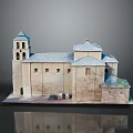 Historic Church Building Model Featuring Bell Tower Dome Roof And Stone Exterior Walls