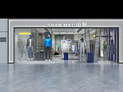 Modern Fashion Clothing Store Interior With Mannequins And Apparel Displays 3d model