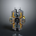 Futuristic Mechanical Structure With Gray Yellow Blue Metallic Components And Hexagonal Geometric Design 3d model