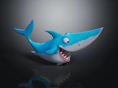 Shark Themed Children Chair With Blue And White Cartoon Design For Kids Room 3d model
