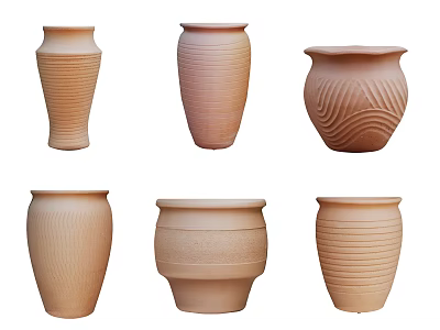 Various Textured Ceramic Vases In Neutral Tones With Different Shapes And Handcrafted Designs 3d model