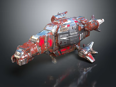 Industrial Cosmic Transport Spaceship With Metallic Structure And Red Accents 3d model