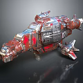 Industrial Cosmic Transport Spaceship With Metallic Structure And Red Accents