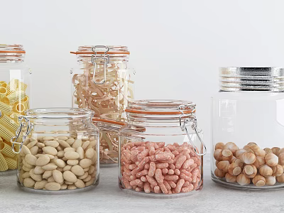 Glass Jars Filled With Various Stored Food Items Like Pasta Beans And Nuts 3d model