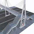 Modern White Cable Stayed Bridge With Metal Structure And Staircase