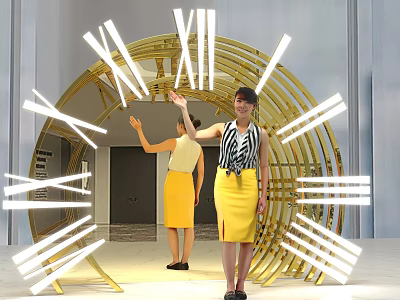 Giant Clock Art Installation With Illuminated Roman Numerals And People Interacting 3d model