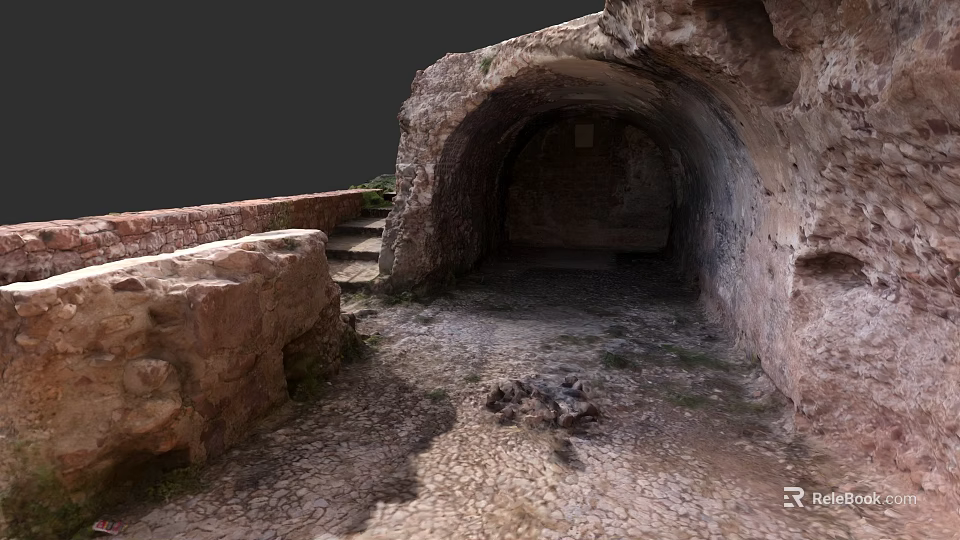 Ancient Garden Landscape With Stone Archway Steps Walls And Weedy Ground 3d model 