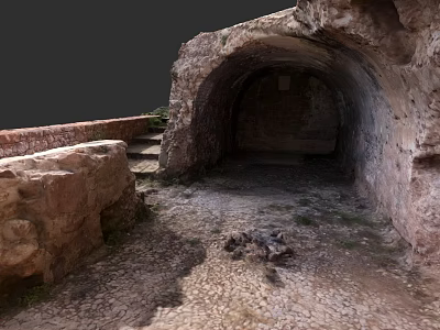 Ancient Garden Landscape With Stone Archway Steps Walls And Weedy Ground 3d model