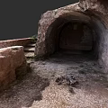 Ancient Garden Landscape With Stone Archway Steps Walls And Weedy Ground