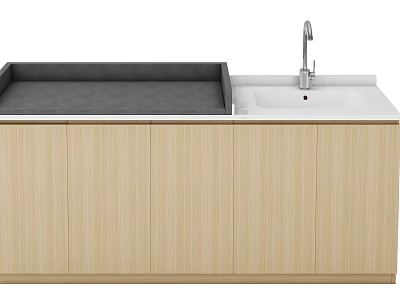 Elegant Modern Kitchen Interior With Light Wood Cabinets Sink And Faucet 3d model