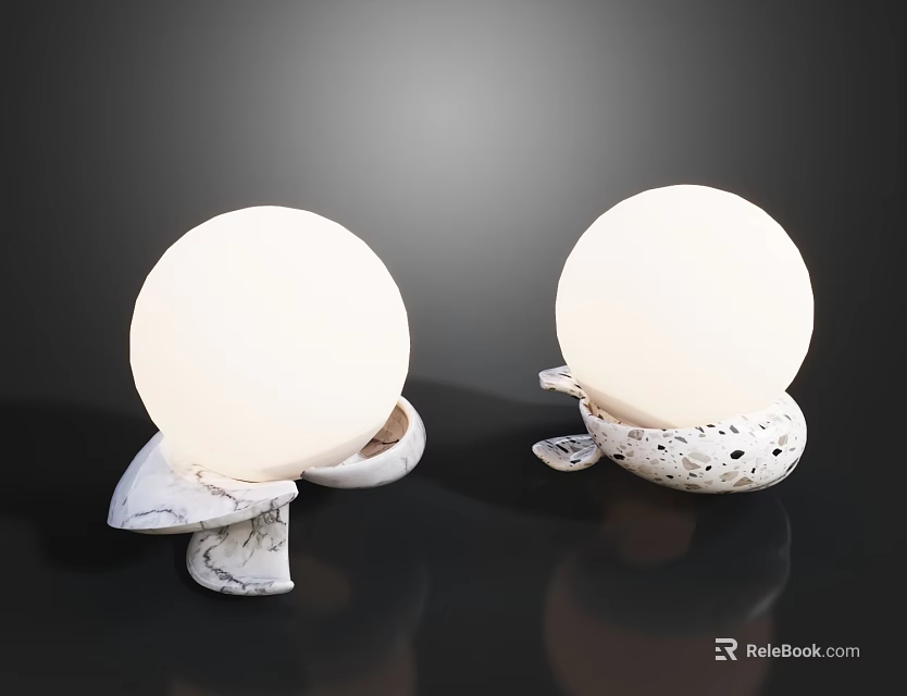 Modern Table Lamps With Round Globe Shade And Marble Base On Black Background 3d model
