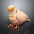 3D Bird Character Artistic Design With Pale Pink Body Cracked Texture Green Eyes And Orange Beak Claws