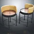 Modern Bar Stools With Yellow Backrests And Grid Patterned Seats On Black Metal Frames 3d model