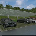Green Covered Parking Lot With Transparent Canopy Parked Cars Grid Patterned Ground And Grass