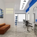 Stylish Modern Blue And White Beauty Hair Salon Interior Design With Professional Styling Chairs