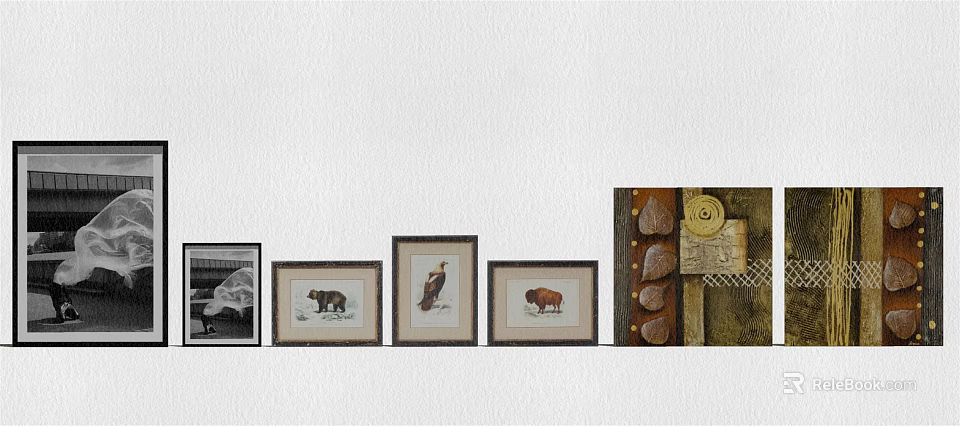 Stylish Home Wall Decor With Framed Paintings And Decorative Art Piece 3d model 