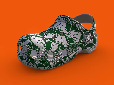Green And Silver Patterned Clogs With Stylish Decorative Details For Everyday Wear 3d model