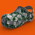 Green And Silver Patterned Clogs With Stylish Decorative Details For Everyday Wear 3d model