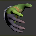 Green and Purple Glove With Gold Accents Futuristic SciFi Style Wrist Blue Details