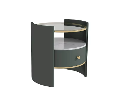 Modern Elegant Side Table with Dark Green Frame Marble Top and Gold Knob Drawer 3d model