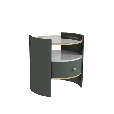 Modern Elegant Side Table with Dark Green Frame Marble Top and Gold Knob Drawer 3d model