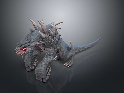 Ferocious Spiked Monster With Sharp Teeth Red Mouth And Scaly Skin 3d model