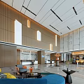 Modern Hotel Lobby Interior Design With Wooden Walls Reception Desk And Decorative Lighting