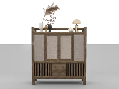 Entryway Side Cabinet Wooden Modern Design With Storage Doors And Decorative Top Items 3d model