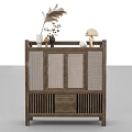 Entryway Side Cabinet Wooden Modern Design With Storage Doors And Decorative Top Items