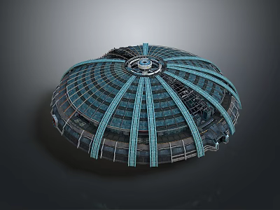 Futuristic Circular Structure With Blue Stripes And Central Top Design Details 3d model