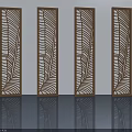 Brown Carved Swing Doors With Leaf Pattern On White Background And Reflective Floor 3d model