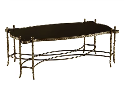 Elegant Vintage Coffee Table With Dark Wooden Top And Ornate Curved Metal Legs 3d model