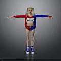 Blonde Female Character With Pigtails Red Blue Jacket Tattoos Standing Arms Outstretched