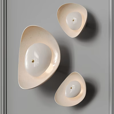 Three Modern Beige Organic Shaped Wall Lamps On Gray Wall Interior Lighting Decor 3d model