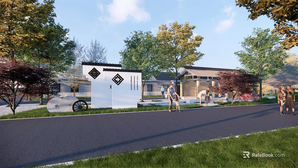 Modern Feature Wall Design With White Surface Decorative Patterns And Green Trees 3d model