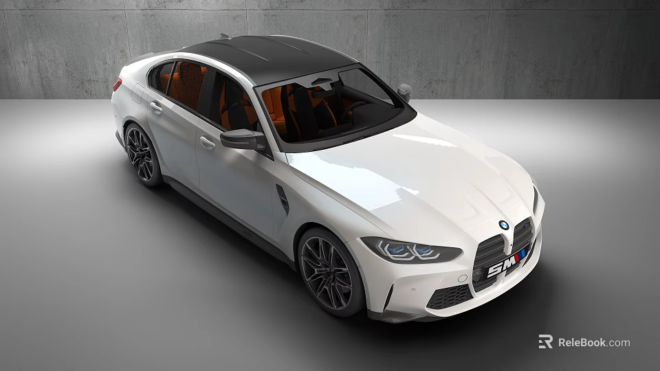 White BMW M Series Sedan With Black Roof Orange Interior And Black Wheels 3d model 