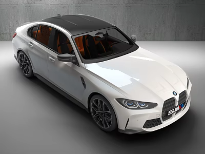 White BMW M Series Sedan With Black Roof Orange Interior And Black Wheels 3d model