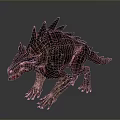 Mythical Red And Black Scaled Dinosaur With Spiked Back Walking Pose
