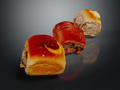 Appetizing Pastries With Red Glaze And Yellow Accents On Dark Background 3d model