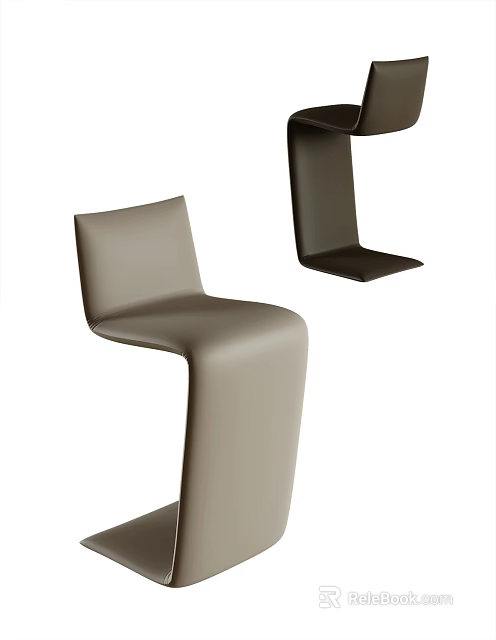 Sleek Light Gray Leather Bar Stool With Curved Seat And Streamlined Base Design 3d model