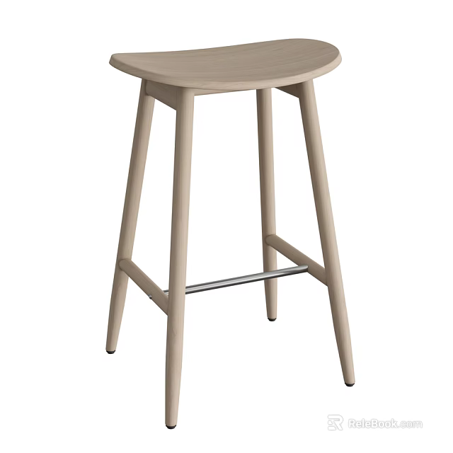 Modern Light Wood Bar Stool With Round Seat And Slim Support Legs Design 3d model 